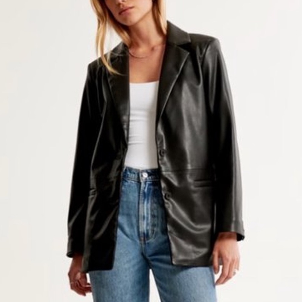 Abercrombie & Fitch Black Faux Leather Blazer